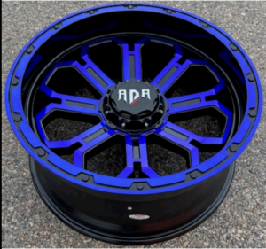 E.M REPLICA 4X4 23 22X10 6X139 ET-18 BLACK WITH BLUE