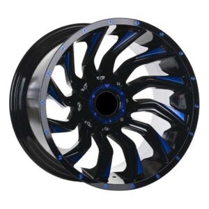 4x4 224 12x20 6x139.7 ET-44 Black Glossy Milling Blue
