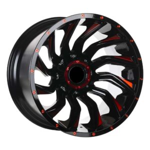 4x4 224 12x20 6x139.7 ET-44 Black Glossy Milling Red