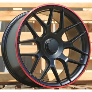 Mercedes Style 1258 8.5x19 5x112 ET43 Black Matt Lip Red