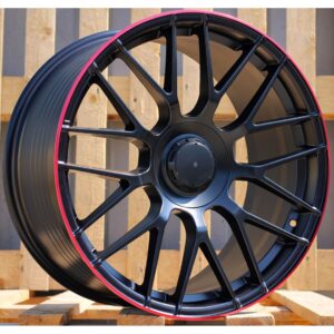 Mercedes Style 912 8x18 5x112 ET45 Black Matt Lip Red