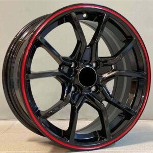 Renault Style 5392 6.5x15 4x100 ET35 Black Glossy Lip Red