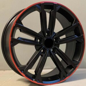 VW Style 1415 7.5x18 5x112 ET45 Black Matt Lip Red