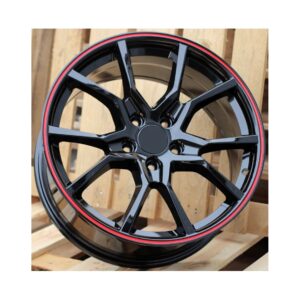 Honda Style 1418 7.5x17 5x114.3 ET45 Black Glossy Lip Red